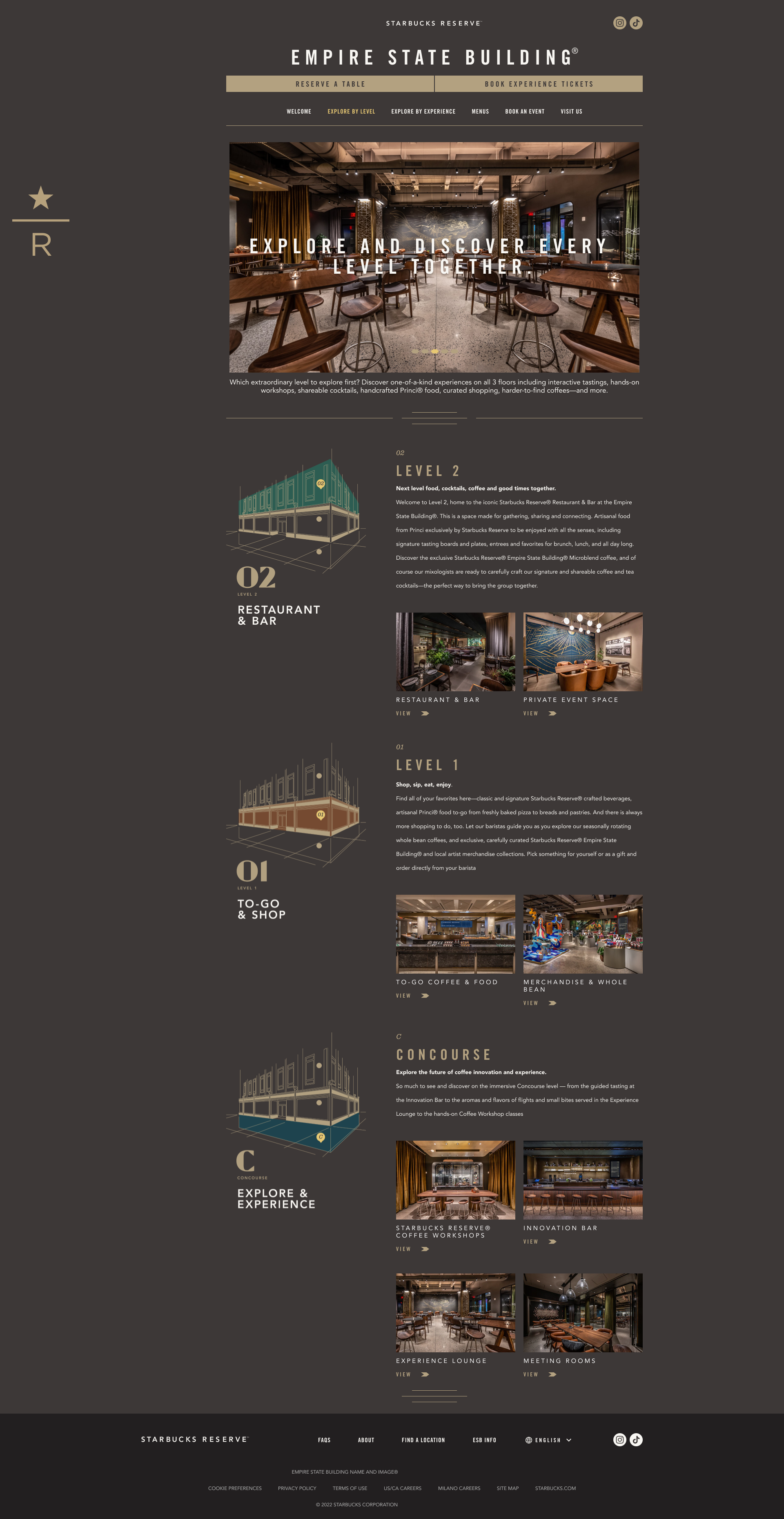 Starbucks Reserve — simulación de scroll, Explorá por piso
