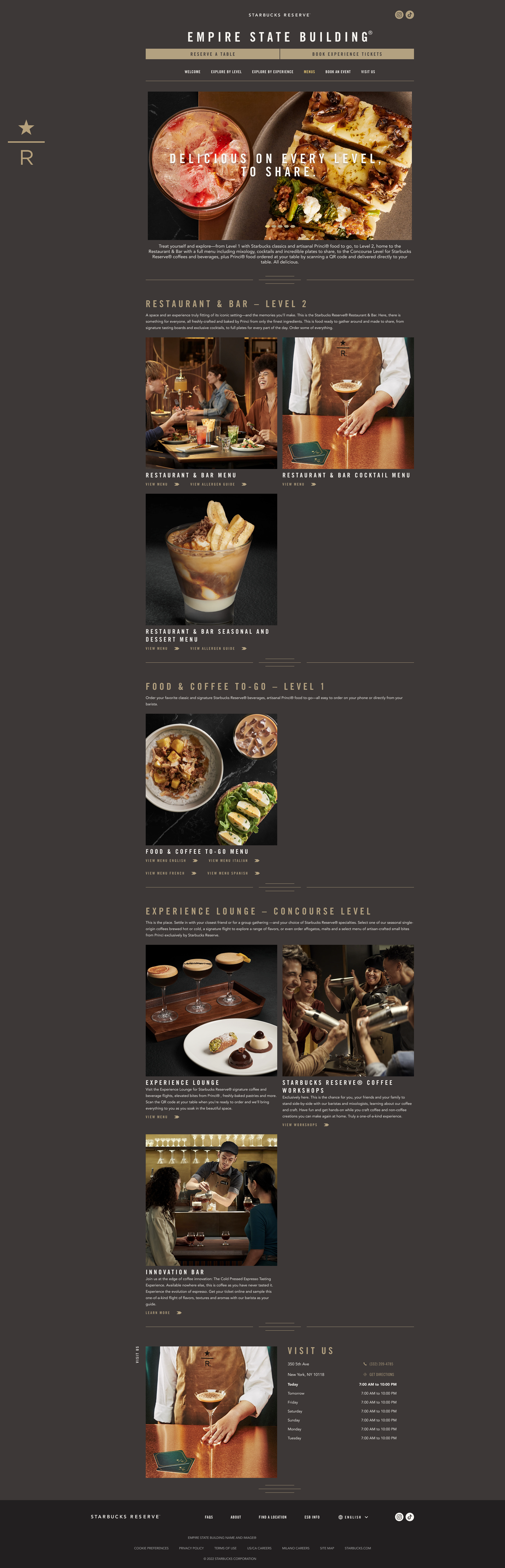Starbucks Reserve — simulación de scroll, Menú